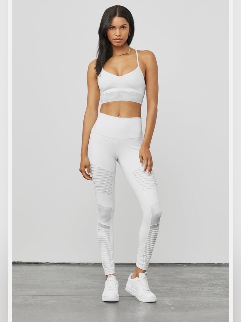 ALO Yoga Moto White High-Rise Ribbed Detail Leggings XS